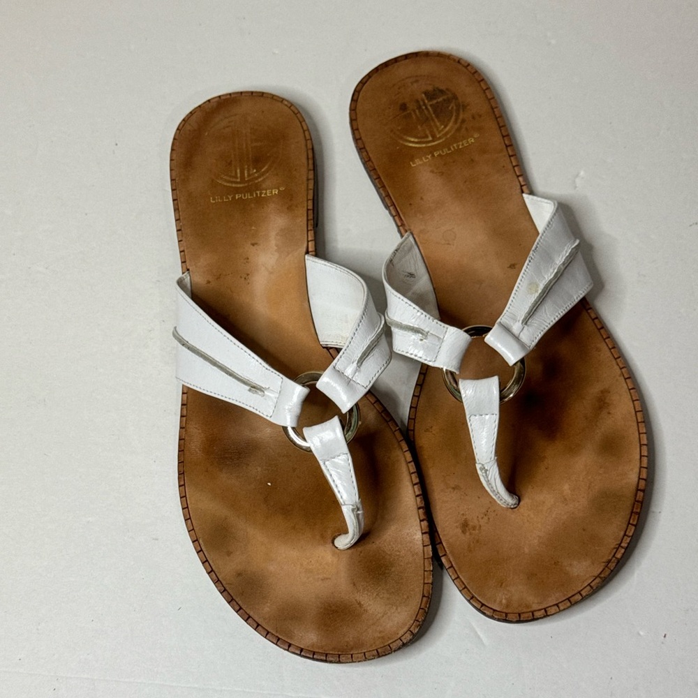 Lilly Pulitzer White Leather Thong Sandals Size 10M